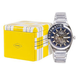  Shop Authentic Fossil Everett Automatic Skeleton Blue Dial Silver Steel Strap Watch for Men - ME3220 - Luxxuri