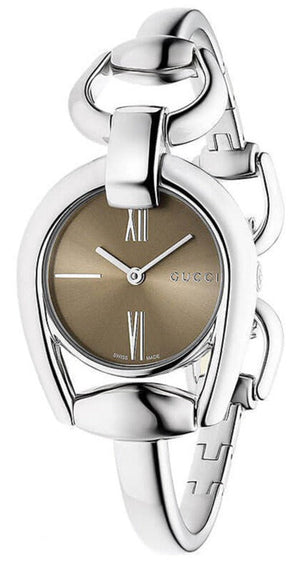  Shop Authentic Gucci Horsebit Collection Quartz Brown Dial Silver Steel Strap Watch For Women - YA139501 - Luxxuri