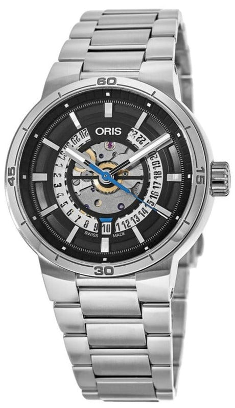  Shop Authentic Oris TT1 Engine Date Skeleton Black Dial Silver Steel Strap Watch for Men - 0173377524124-0782408 - Luxxuri