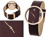  Shop Authentic Calvin Klein Glam Transparent Dial Brown Leather Strap Watch for Women - K9423303 - Luxxuri