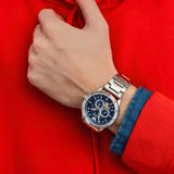  Shop Authentic Emporio Armani Mario Chronograph Automatic Blue Dial Silver Steel Strap Watch For Men - AR60052 - Luxxuri