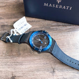  Shop Authentic Maserati Potenza Black Dial 42mm Blue Leather Strap Watch For Men - R8851108007 - Luxxuri