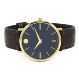  Shop Authentic Movado Ultra Slim Blue Dial Brown Leather Strap Watch For Men - 0607088 - Luxxuri