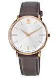  Shop Authentic Movado Ultra Slim White Dial Brown Leather Strap Watch For Men - 0607089 - Luxxuri