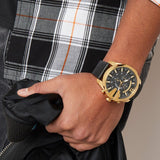  Shop Authentic Diesel Mega Chief Gold & Black Dial Black Leather Strap Watch For Men - DZ4344 - Luxxuri