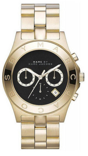  Shop Authentic Marc Jacobs Blade Chronograph Black Dial Gold Steel Strap Watch for Women - MBM3309 - Luxxuri