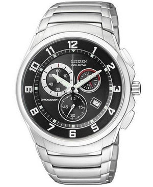  Shop Authentic Citizen Eco Drive Chronograph Black Dial Silver Stainless Steel Watch For Men - AT0690-55E - Luxxuri