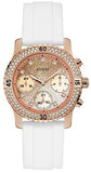  Shop Authentic Guess Confetti Crystal Rose Gold Dial White Silicone Strap Watch For Women - W1098L5 - Luxxuri