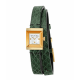 Shop Authentic Gucci G Frame Double Mother of Pearl Dial Green Leather Strap Watch For Women - YA128525 - Luxxuri