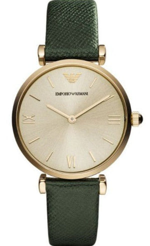  Shop Authentic Emporio Armani Retro Champagne Beige Dial Green Leather Strap Watch For Women - AR1726 - Luxxuri