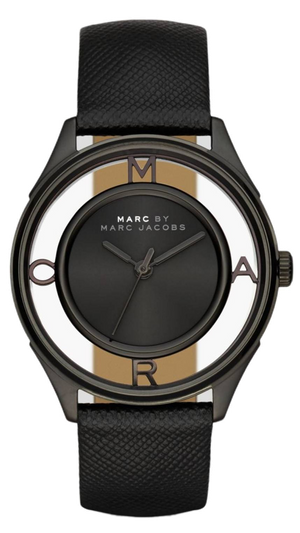 Shop Authentic Marc Jacobs Tether Transparent Black Dial Black Leather Strap Watch for Women - MBM1379 - Luxxuri