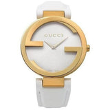  Shop Authentic Gucci G Interlocking White Dial White Leather Strap Watch For Women - YA133327 - Luxxuri