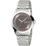 Shop Authentic Gucci G Timeless Brown Dial Silver Steel Strap Watch For Men - YA126406 - Luxxuri