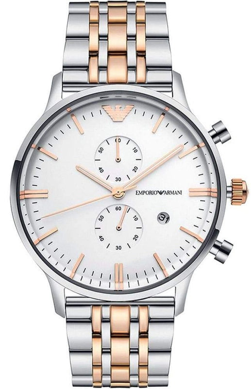 Shop Authentic Emporio Armani Chronograph White Dial Two Tone Steel Strap Watch For Men - AR0399 - Luxxuri