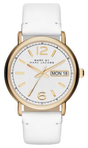  Shop Authentic Marc Jacobs Fergus White Dial White Leather Strap Watch for Women - MBM8653 - Luxxuri