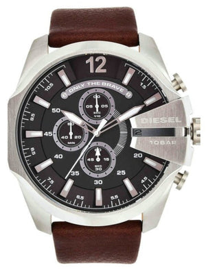 Shop Authentic Diesel Mega Chief Black & Silver Round Dial Brown Leather Strap Watch For Men - DZ4290 - Luxxuri