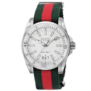  Shop Authentic Gucci Dive White Dial Red & Green Nylon Strap Watch For Men - YA136207 - Luxxuri