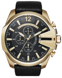  Shop Authentic Diesel Mega Chief Gold & Black Dial Black Leather Strap Watch For Men - DZ4344 - Luxxuri