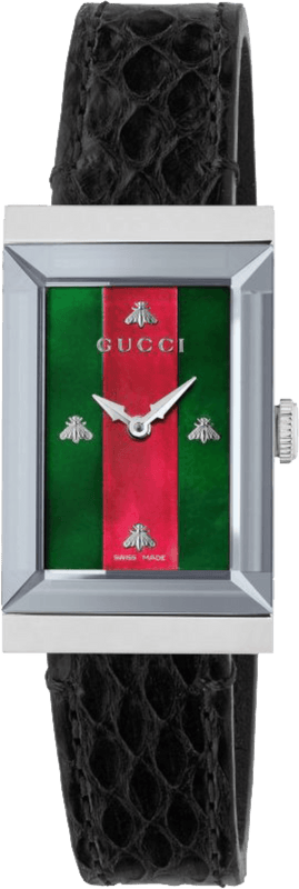  Shop Authentic Gucci G-Frame Mother of Pearl Green & Red Dial Black Leather Strap Watch For Women - YA147403 - Luxxuri