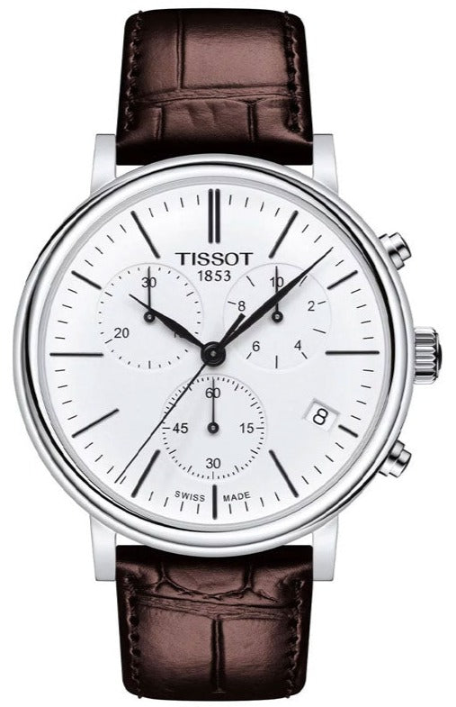  Shop Authentic Tissot Carson Premium Chronograph White Dial Brown Leather Strap Watch For Men - T122.417.16.011.00 - Luxxuri