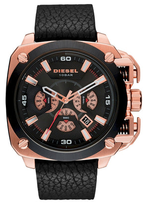  Shop Authentic Diesel BAMF Chronograph Black Dial Black Leather Strap Watch For Men - DZ7346 - Luxxuri