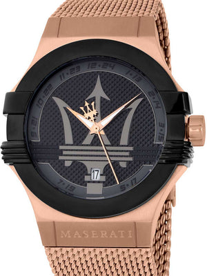  Shop Authentic Maserati Potenza Classic Black Dial Rose Gold Mesh Bracelet Watch For Men - R8853108009 - Luxxuri