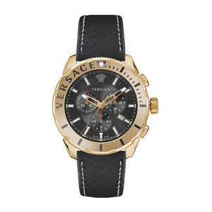  Shop Authentic Versace Casual Chronograph Black Dial Black Leather Strap Watch for Men - VERG003-18 - Luxxuri