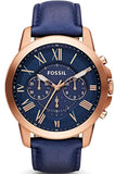  Shop Authentic Fossil Grant Chronograph Blue Dial Blue Leather Strap Watch for Men - FS4835 - Luxxuri