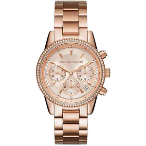  Shop Authentic Michael Kors Ritz Chronograph Rose Gold Dial Rose Gold Steel Strap Watch for Women - MK6077 - Luxxuri