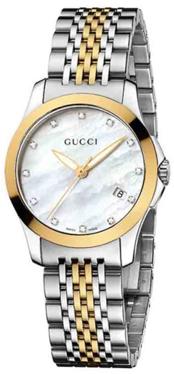  Shop Authentic Gucci G Timeless Diamonds Mother of Pearl Dial Two Tone Mesh Bracelet Watch for Women - YA126513 - Luxxuri