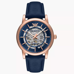  Shop Authentic Emporio Armani Meccanico Automatic Blue Dial Blue Leather Strap Watch For Men - AR60050 - Luxxuri