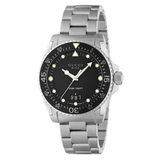  Shop Authentic Gucci Dive Quartz Black Dial Silver Steel Strap Watch For Men - YA136301B - Luxxuri