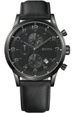  Shop Authentic Hugo Boss Blackout Chronograph Black Dial Black Leather Strap Watch For Men - HB1512567 - Luxxuri