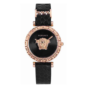  Shop Authentic Versace Palazzo Empire Greca Black Dial Black Leather Strap Watch for Women - VEDV00719 - Luxxuri