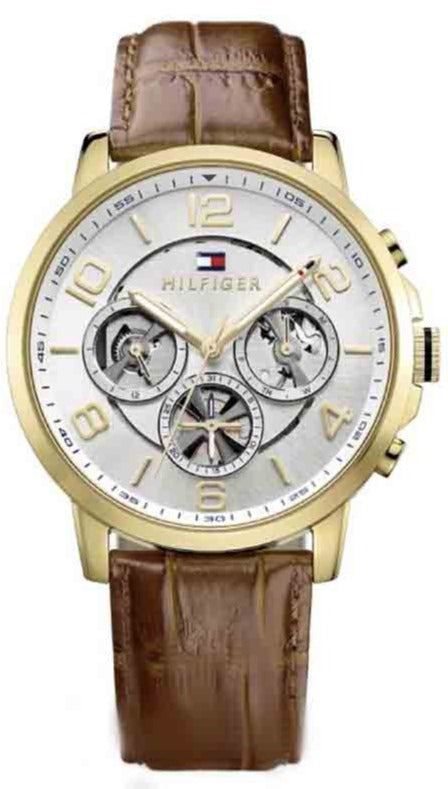 Shop Authentic Tommy Hilfiger Keagan Quartz Silver Dial Brown Leather Strap Watch for Men - 1791291 - Luxxuri