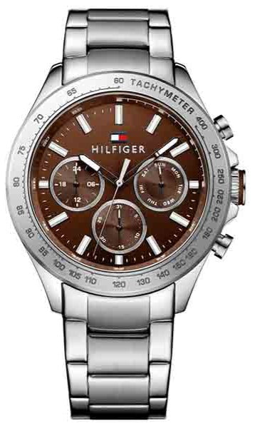  Shop Authentic Tommy Hilfiger Hudson Chronograph Quartz Brown Dial Silver Steel Strap Watch For Men - 1791229 - Luxxuri
