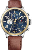  Shop Authentic Tommy Hilfiger Sport Multifunction Blue Dial Brown Leather Strap Watch for Men - 1791137 - Luxxuri