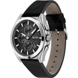  Shop Authentic Hugo Boss Grandmaster Chronograph Black Dial Black Leather Strap Watch for Men - 1513881 - Luxxuri