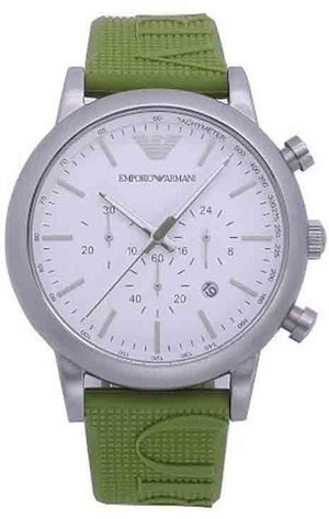  Shop Authentic Emporio Armani Chronograph White Dial Green Rubber Strap Watch For Men - AR11022 - Luxxuri
