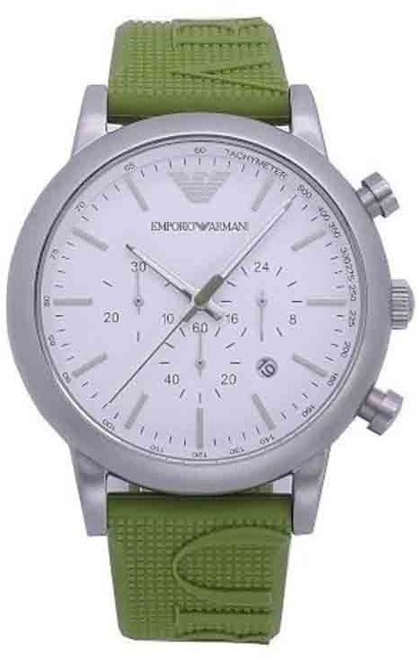  Shop Authentic Emporio Armani Chronograph White Dial Green Rubber Strap Watch For Men - AR11022 - Luxxuri