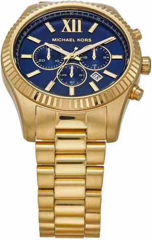  Shop Authentic Michael Kors Lexington Chronograph Blue Dial Gold Steel Strap Watch for Men - MK9153 - Luxxuri