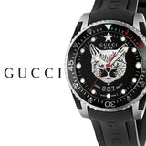  Shop Authentic Gucci Dive Feline Black Dial Black Rubber Strap Watch For Men - YA136323 - Luxxuri