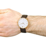  Shop Authentic Movado Ultra Slim White Dial Brown Leather Strap Watch For Men - 0607089 - Luxxuri