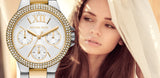  Shop Authentic Michael Kors Camille Multifunction Silver Dial Two Tone Steel Strap Watch For Women - MK6982 - Luxxuri