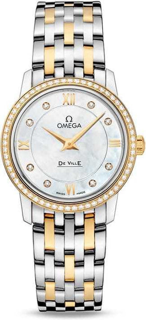  Shop Authentic Omega De Ville Prestige Quartz Diamonds Mother of Pearl Dial Two Tone Steel Strap Watch for Women - 424.25.27.60.55.001 - Luxxuri