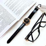  Shop Authentic Gucci GG2570 Quartz Black Dial Black Leather Strap Watch For Women - YA142509 - Luxxuri