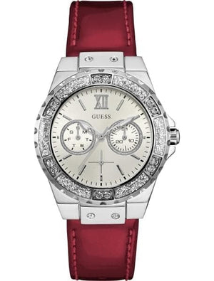  Shop Authentic Guess Limelight Quartz Diamonds White Dial Red Leather Strap Watch For Women - W0775L11 - Luxxuri