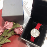  Shop Authentic Emporio Armani Kappa Classic Quartz Silver Dial Red Leather Strap Watch For Women - AR11114 - Luxxuri