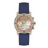  Shop Authentic Guess Confetti Diamonds Gold Dial Blue Rubber Strap Watch For Women - W1098L6 - Luxxuri