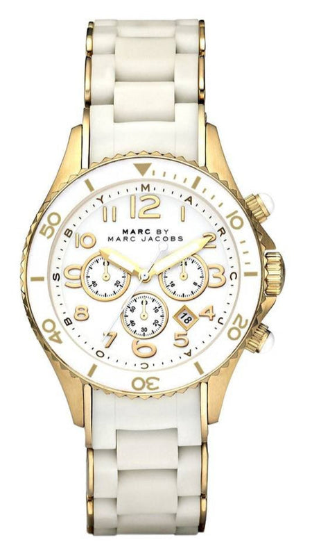  Shop Authentic Marc Jacobs Rock Chronograph White Dial White Silicone Strap Watch for Women - MBM2546 - Luxxuri